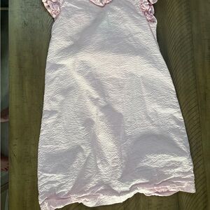 Pink Ruffled girls size 7 Dress pink seersucker no iron garden party tea Easter